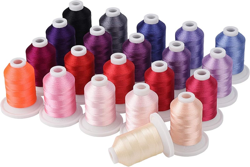 simthread Embroidery Machine Thread Kit 800Y 21 Spools Pink and Purple Colors for Professional Embroidery Design - Image 1